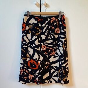 Abstract Painting A-Line Skirt | Size 0 | Black, Cream and Rust